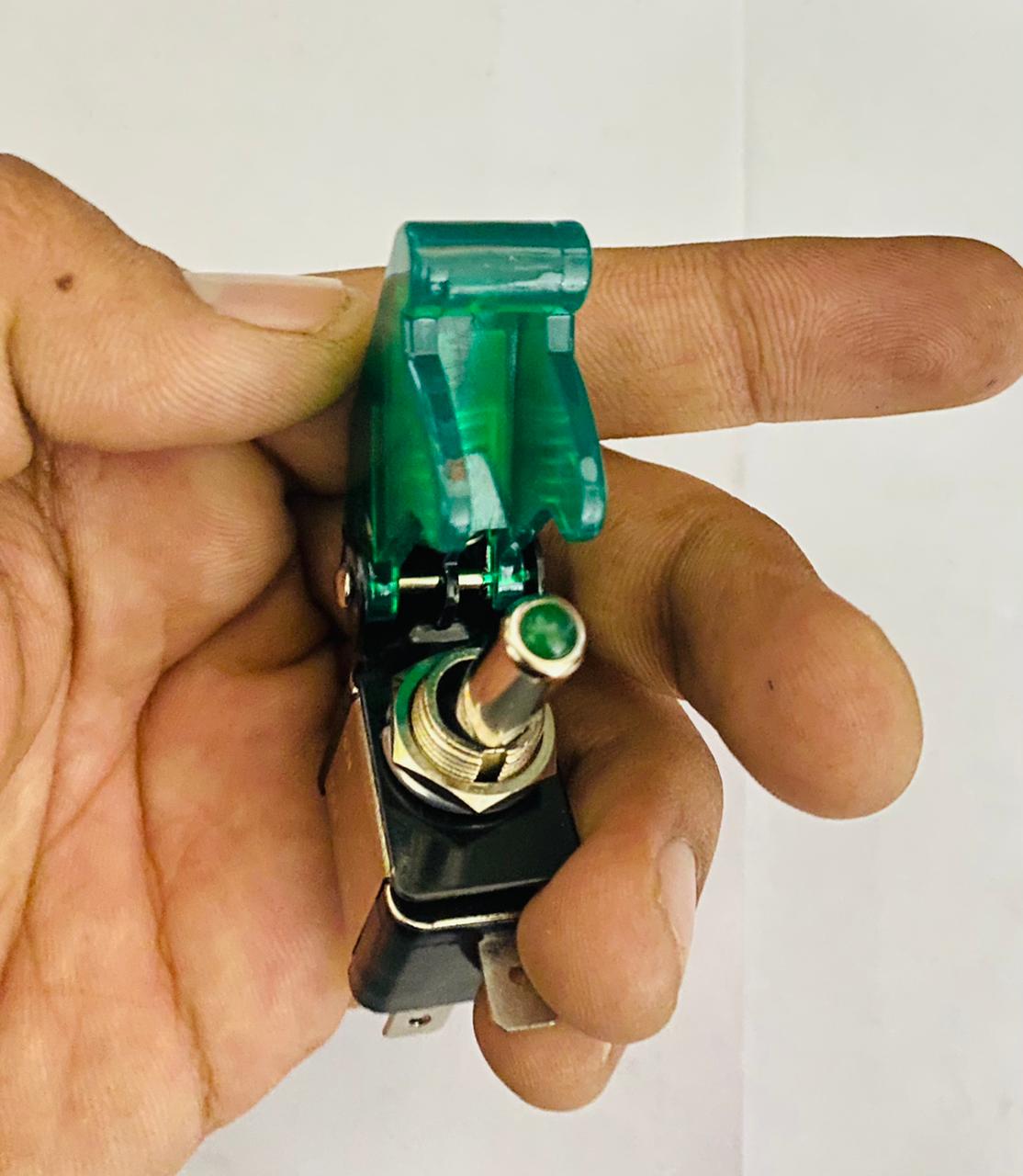 Toggle Switch WiD Aircraft Safety Cover Rocker Toggle Switch 12V 20A Car Auto Racing ON/Off Toggle Switch LED Light Illuminated 3Pin for All Vehicles (GREEN Pilot TOGGLE Switch 1PC)