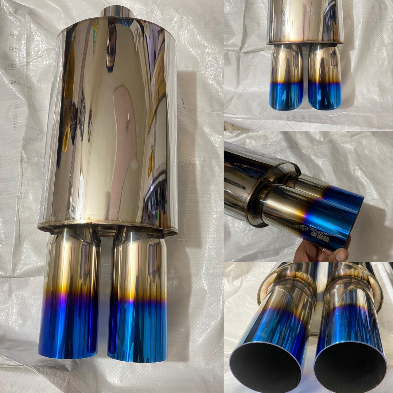 UNIVERSAL FOR ALL CAR Stainless STEEL HKS DOUBLE ROUND TIP Exhaust Muffler Silencer Burnt Tip HKS Muffler Car Exhaust System Loud Exhaust HKS Dual ROUND TIP...