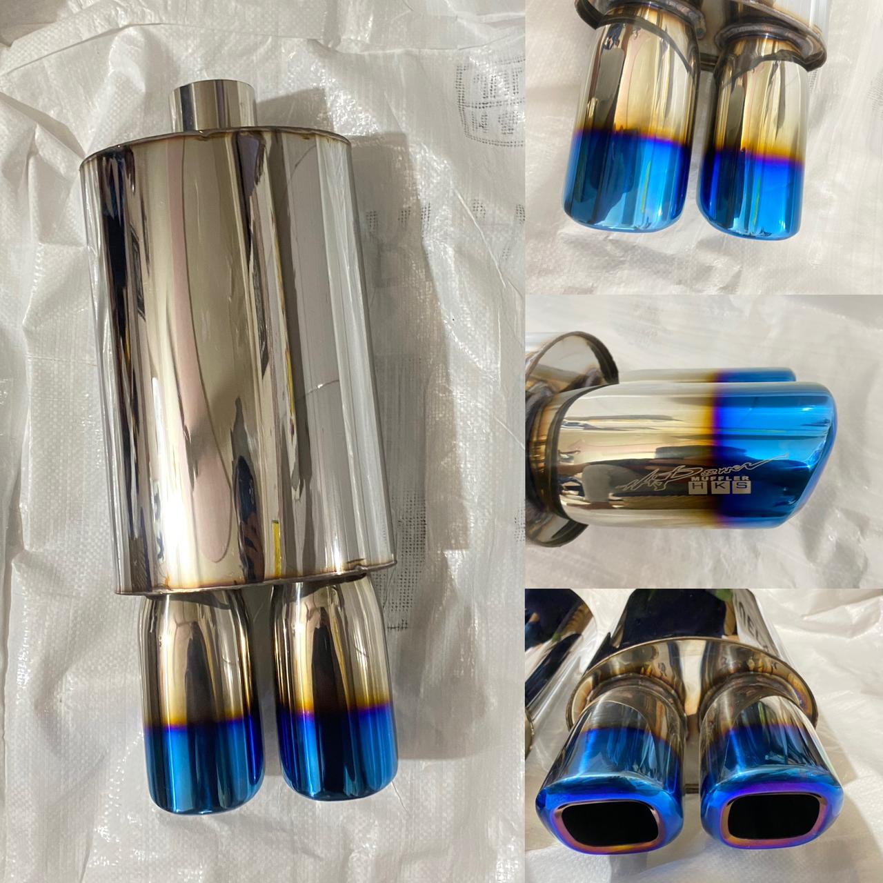 UNIVERSAL FOR ALL CAR Stainless STEEL HKS DOUBLE ROUND TIP Exhaust Muffler Silencer Burnt Tip HKS Muffler Car Exhaust System Loud Exhaust HKS Dual ROUND TIP...
