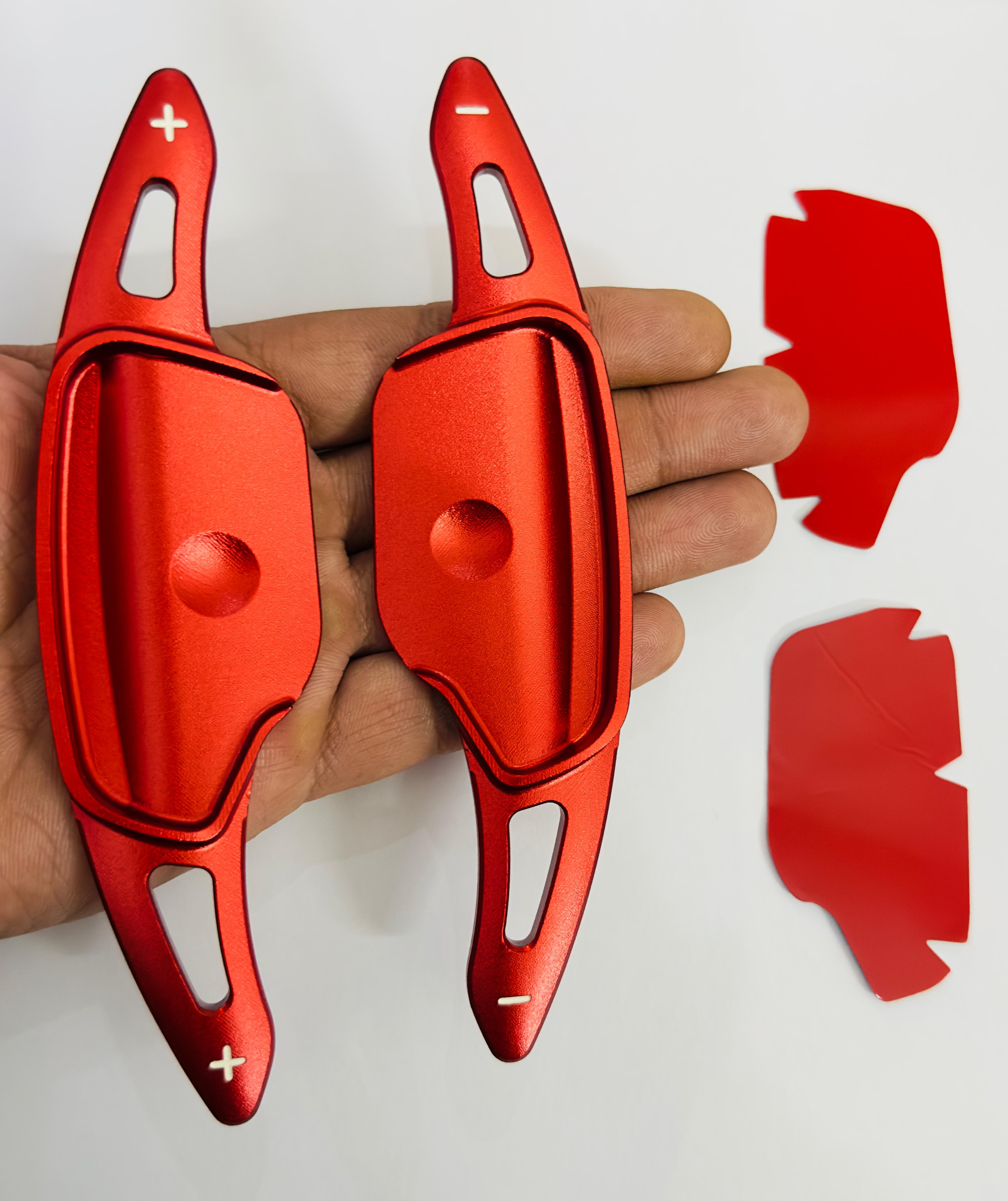 Red CNC Metal Paddle Shifter Kia Caren, Kia Seltos, Kia Sonet Interior Styling Parts for Kia Caren, Kia Seltos, Kia Sonet Car Paddle Shifter Cover.