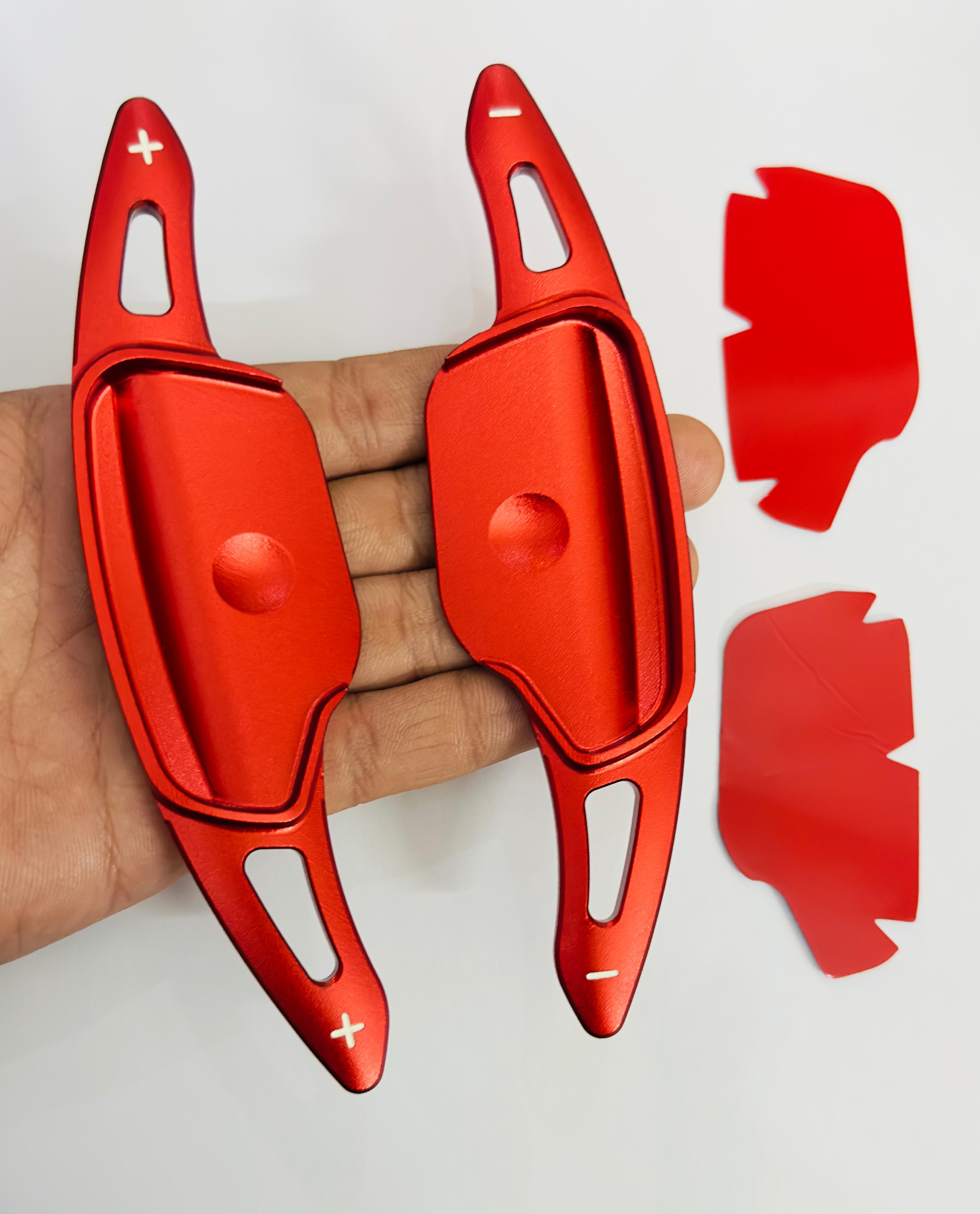 Red CNC Metal Paddle Shifter Kia Caren, Kia Seltos, Kia Sonet Interior Styling Parts for Kia Caren, Kia Seltos, Kia Sonet Car Paddle Shifter Cover.
