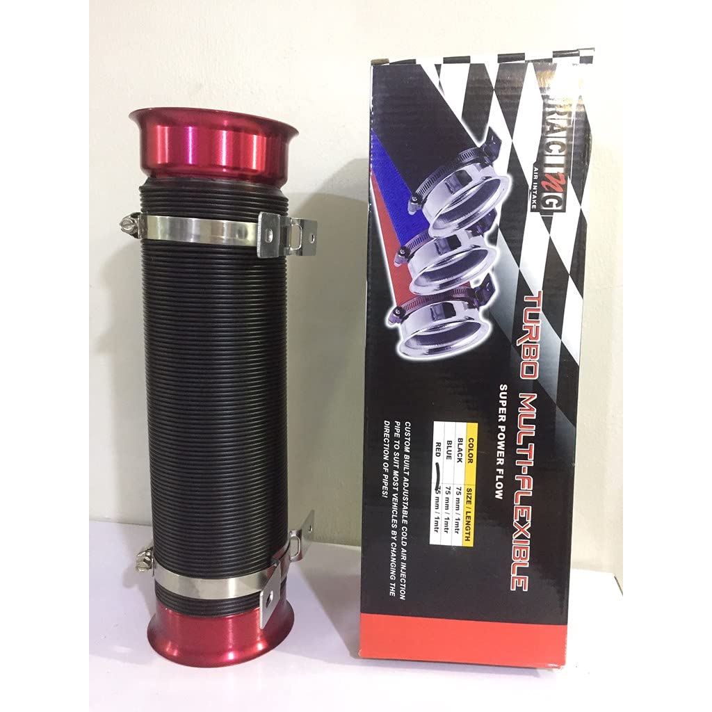 RED Turbine Intake Guide Pipe Air Intake Pipe 76MM 3inch Adjustable flexible hose Car Cold Air Turbo Intake Inlet Pipe Universal Pipe Air Intake Flexiblke Pipe-1 Piece