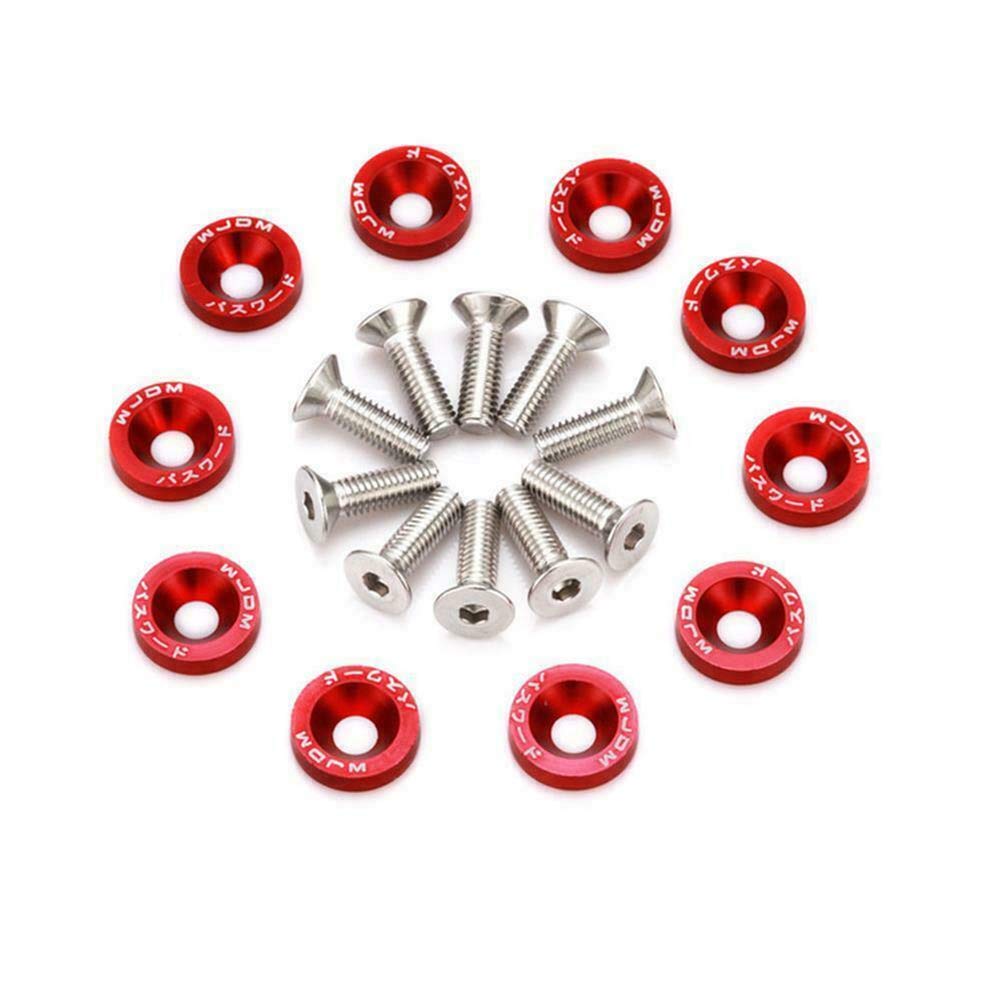 10pc/Set Red Fender Washer Engine Dress Up Kit CNC Bumper Fender Washer Bolt for Modified Car Fender Fasteners.