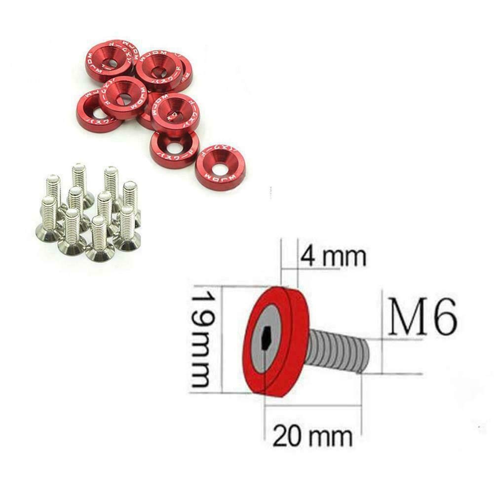 10pc/Set Red Fender Washer Engine Dress Up Kit CNC Bumper Fender Washer Bolt for Modified Car Fender Fasteners.