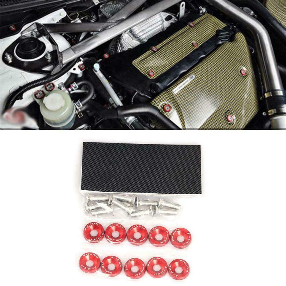 10pc/Set Red Fender Washer Engine Dress Up Kit CNC Bumper Fender Washer Bolt for Modified Car Fender Fasteners.