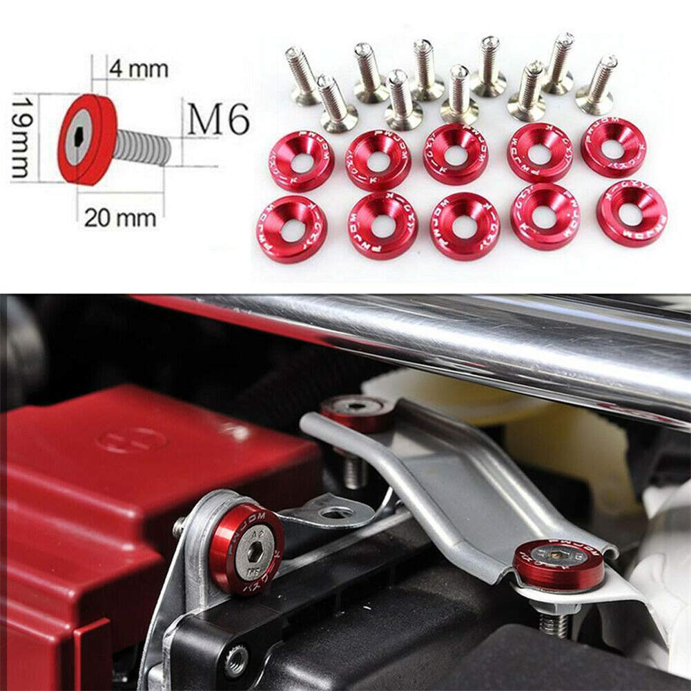 10pc/Set Red Fender Washer Engine Dress Up Kit CNC Bumper Fender Washer Bolt for Modified Car Fender Fasteners.
