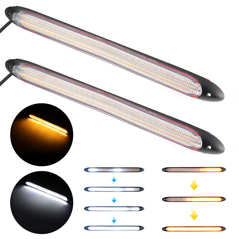 2pc Universal DRL Daytime Running Light 12V L.E.D Indicator Sequential Two-Tone Amber White & Yellow 15.5cm Car LED Strip Headlight DRL Daytime Running Waterproof Light Brand: AUTO MT