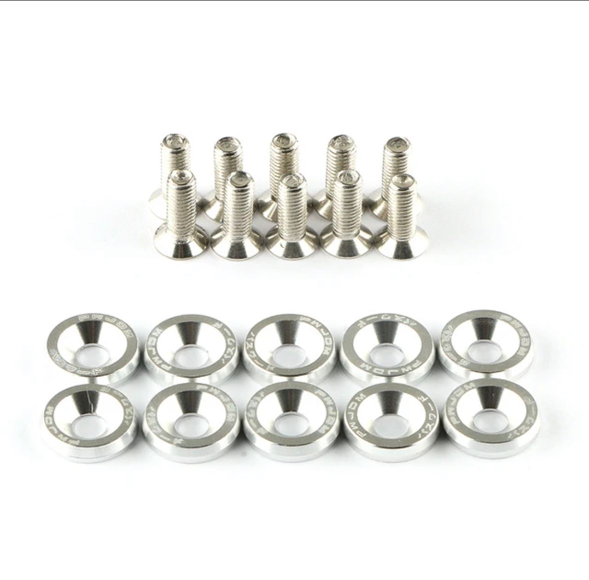 10pc/Set Silver Fender Washer Engine Dress Up Kit CNC Bumper Fender Washer Bolt for Modified Car Fender Washer Bolts Fasteners.