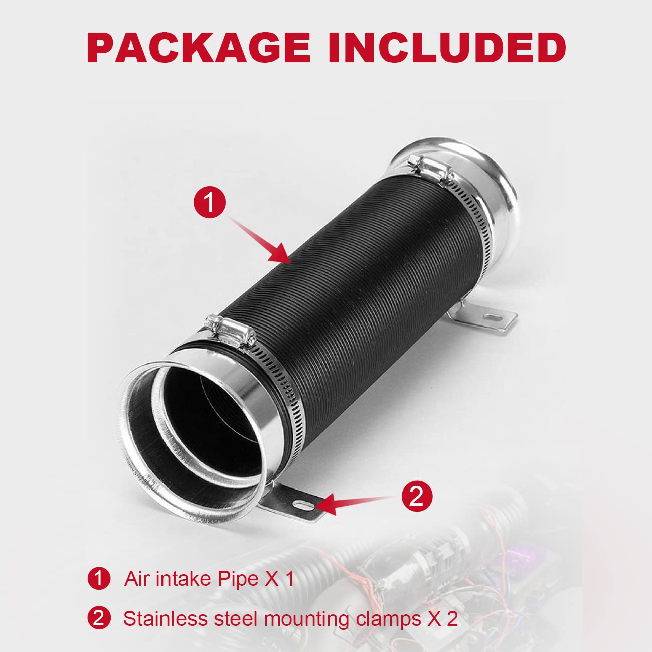 SILVER Turbine Intake Guide Pipe Air Intake Pipe 76MM 3inch Adjustable flexible hose Car Cold Air Turbo Intake Inlet Pipe Universal Pipe Air Intake Flexiblke Pipe