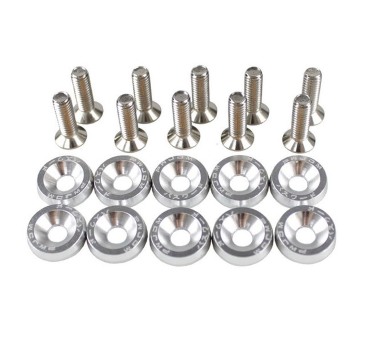 10pc/Set Silver Fender Washer Engine Dress Up Kit CNC Bumper Fender Washer Bolt for Modified Car Fender Washer Bolts Fasteners.