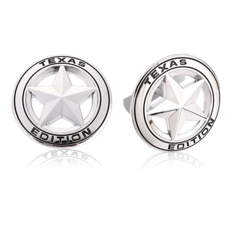 Chrome-Black Star Texas Edition 3D Metal Sticker (7.5cmx7.5cm) Car Bike Laptop Texas Edition Logo Car Emblem 3D Badge Attractive Sticker Auto Racing Sport Logo Grand Tourer Decal.
