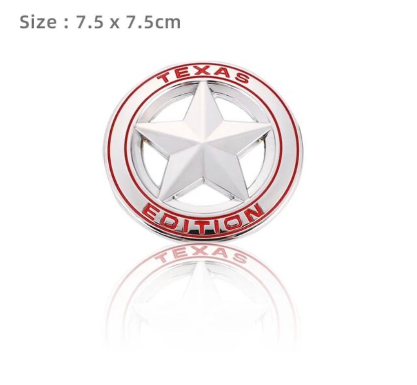 CROME-Red Star Texas Edition 3D Metal Sticker (7.5cmx7.5cm) Car Bike Laptop Texas Edition Logo Car Emblem 3D Badge Sticker Universal Auto Racing Sport Logo Grand Tourer Decal.