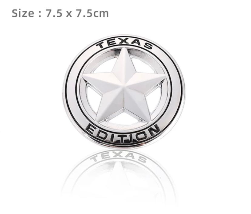 Chrome-Black Star Texas Edition 3D Metal Sticker (7.5cmx7.5cm) Car Bike Laptop Texas Edition Logo Car Emblem 3D Badge Attractive Sticker Auto Racing Sport Logo Grand Tourer Decal.