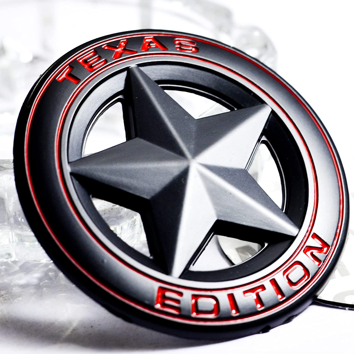 Black-Red Star Texas Edition 3D Metal Sticker (7.5cmx7.5cm) Car Bike Laptop Texas Edition Logo Car Emblem 3D Badge Sticker Universal Auto Racing Sport Logo Grand Tourer Decal.