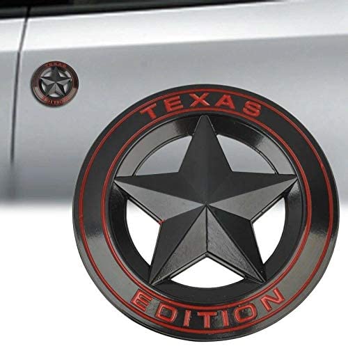 Black-Red Star Texas Edition 3D Metal Sticker (7.5cmx7.5cm) Car Bike Laptop Texas Edition Logo Car Emblem 3D Badge Sticker Universal Auto Racing Sport Logo Grand Tourer Decal.