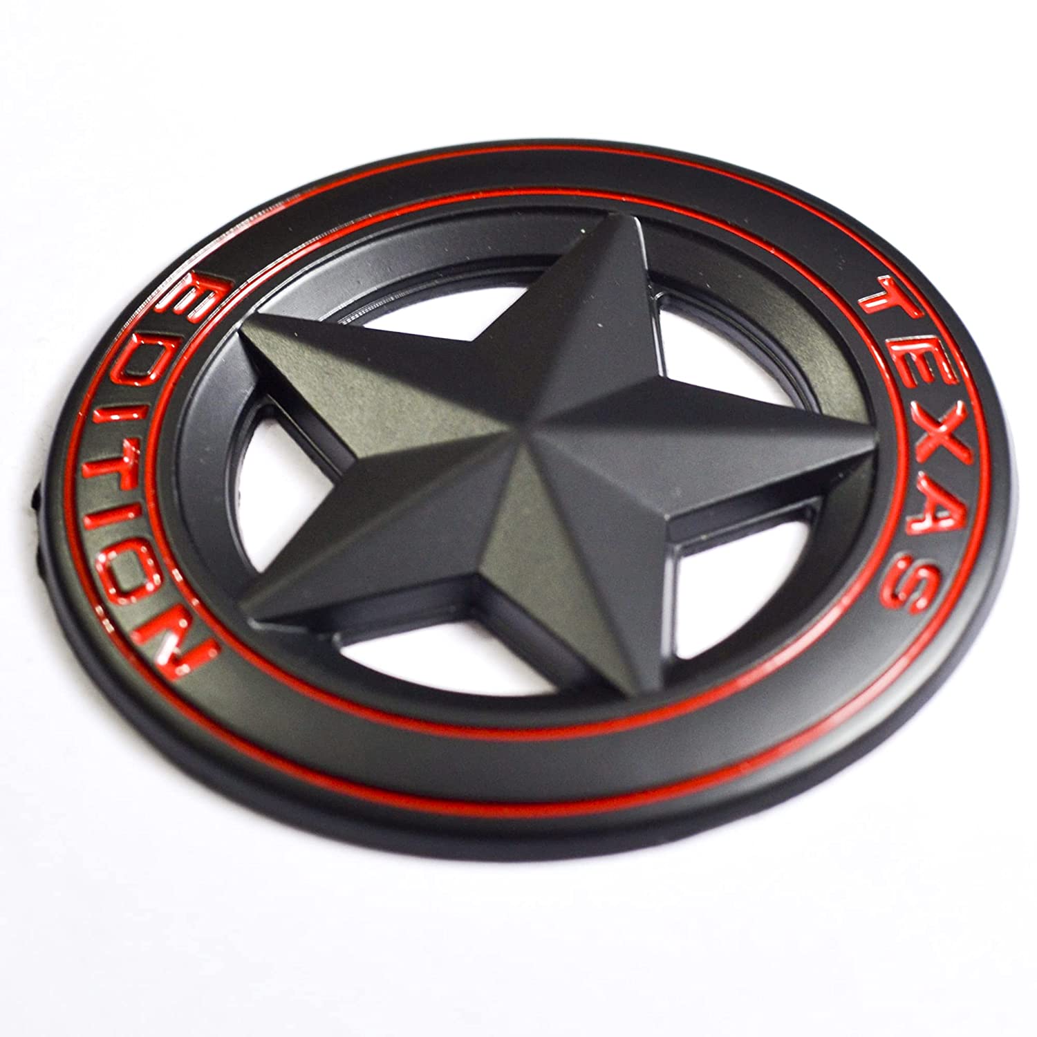 Black-Red Star Texas Edition 3D Metal Sticker (7.5cmx7.5cm) Car Bike Laptop Texas Edition Logo Car Emblem 3D Badge Sticker Universal Auto Racing Sport Logo Grand Tourer Decal.