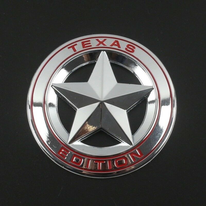 CROME-Red Star Texas Edition 3D Metal Sticker (7.5cmx7.5cm) Car Bike Laptop Texas Edition Logo Car Emblem 3D Badge Sticker Universal Auto Racing Sport Logo Grand Tourer Decal.