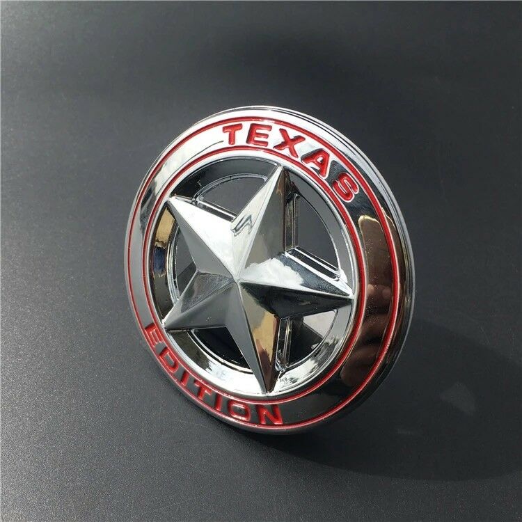 CROME-Red Star Texas Edition 3D Metal Sticker (7.5cmx7.5cm) Car Bike Laptop Texas Edition Logo Car Emblem 3D Badge Sticker Universal Auto Racing Sport Logo Grand Tourer Decal.