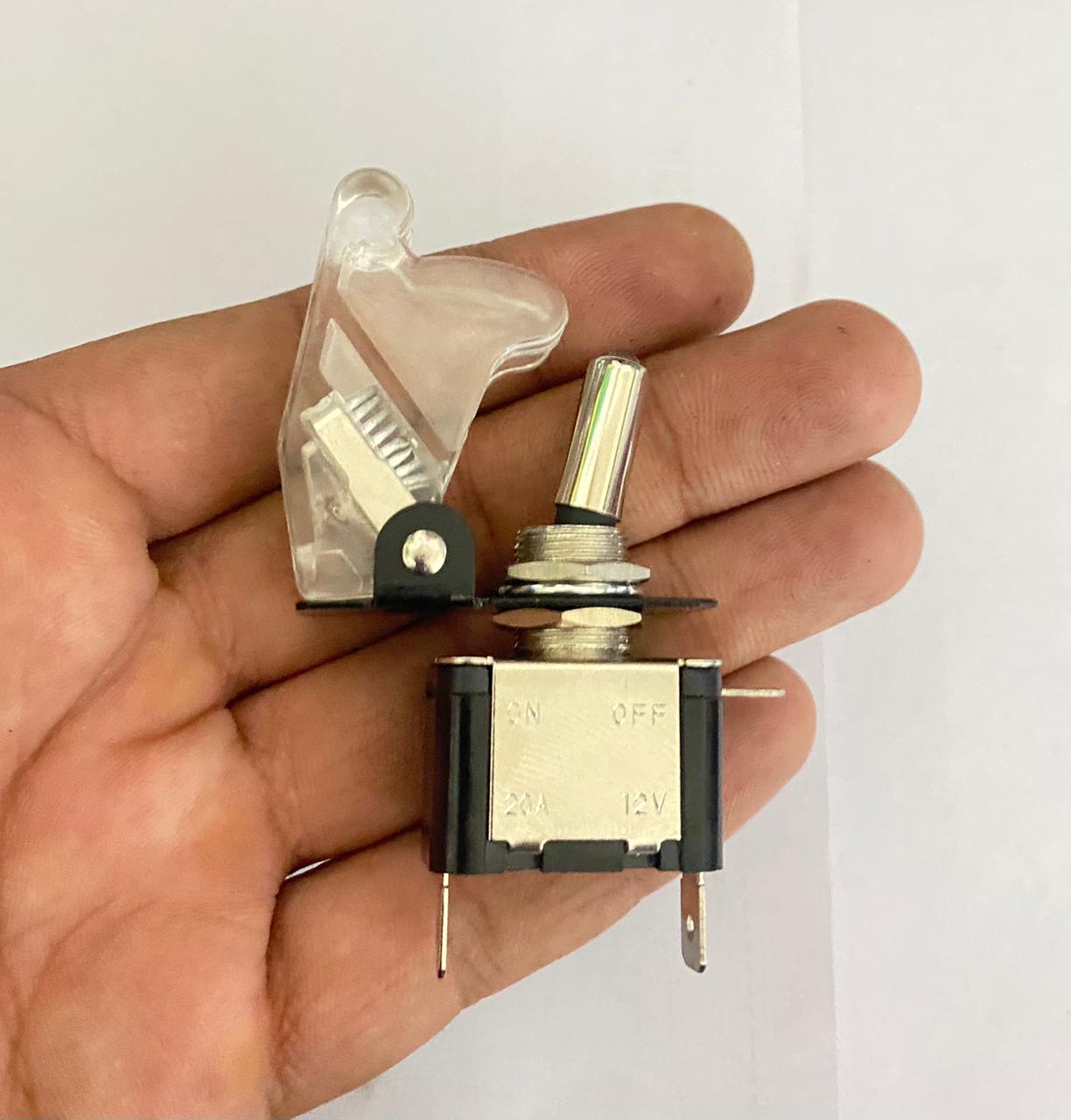 Toggle Switch WiD Aircraft Safety Cover Rocker Toggle Switch 12V 20A Racing Car Auto SPST ON/Off Toggle Switch LED Light Illuminated 3Pin For All Vehicles (TRANSPARENT TOGGLE PILOT SWITCH 1PC)