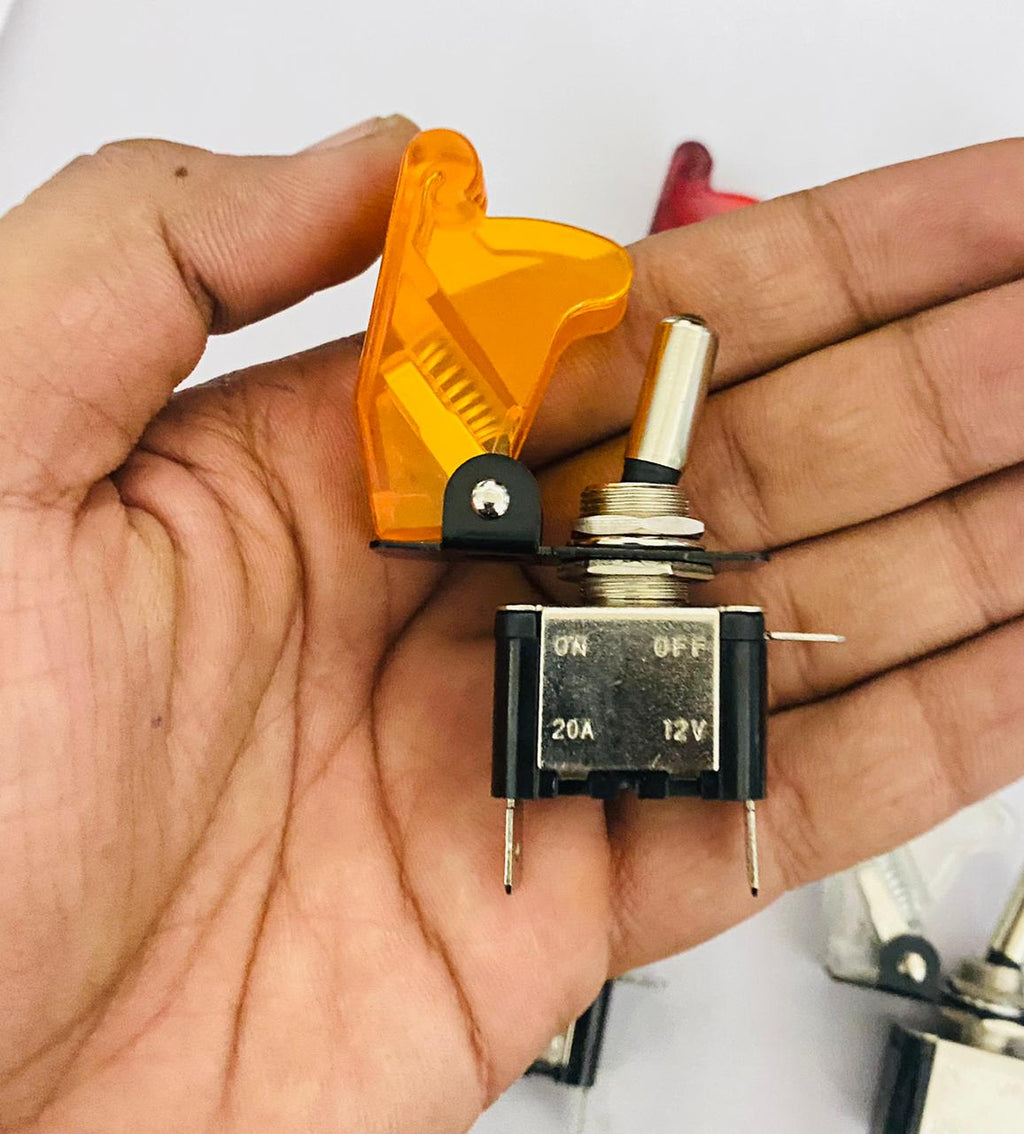 Toggle Switch WiD Aircraft Safety Cover Rocker Toggle Switch 12V 20A Car Auto Racing ON/Off Toggle Switch LED Light Illuminated 3Pin for All Vehicles (YELLOW Pilot TOGGLE Switch 1PC)